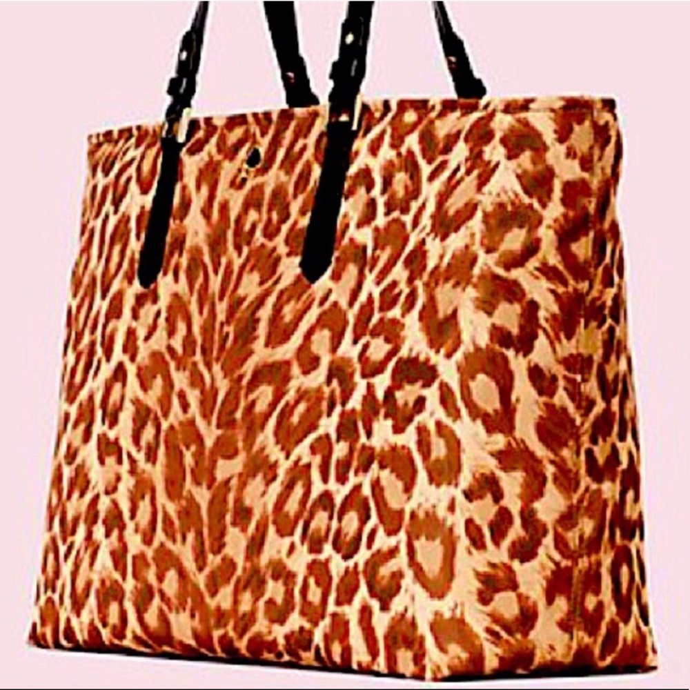 Kate Spade Leopard Print Tote Handbag Purse Leather Straps Over Shoulder NWT